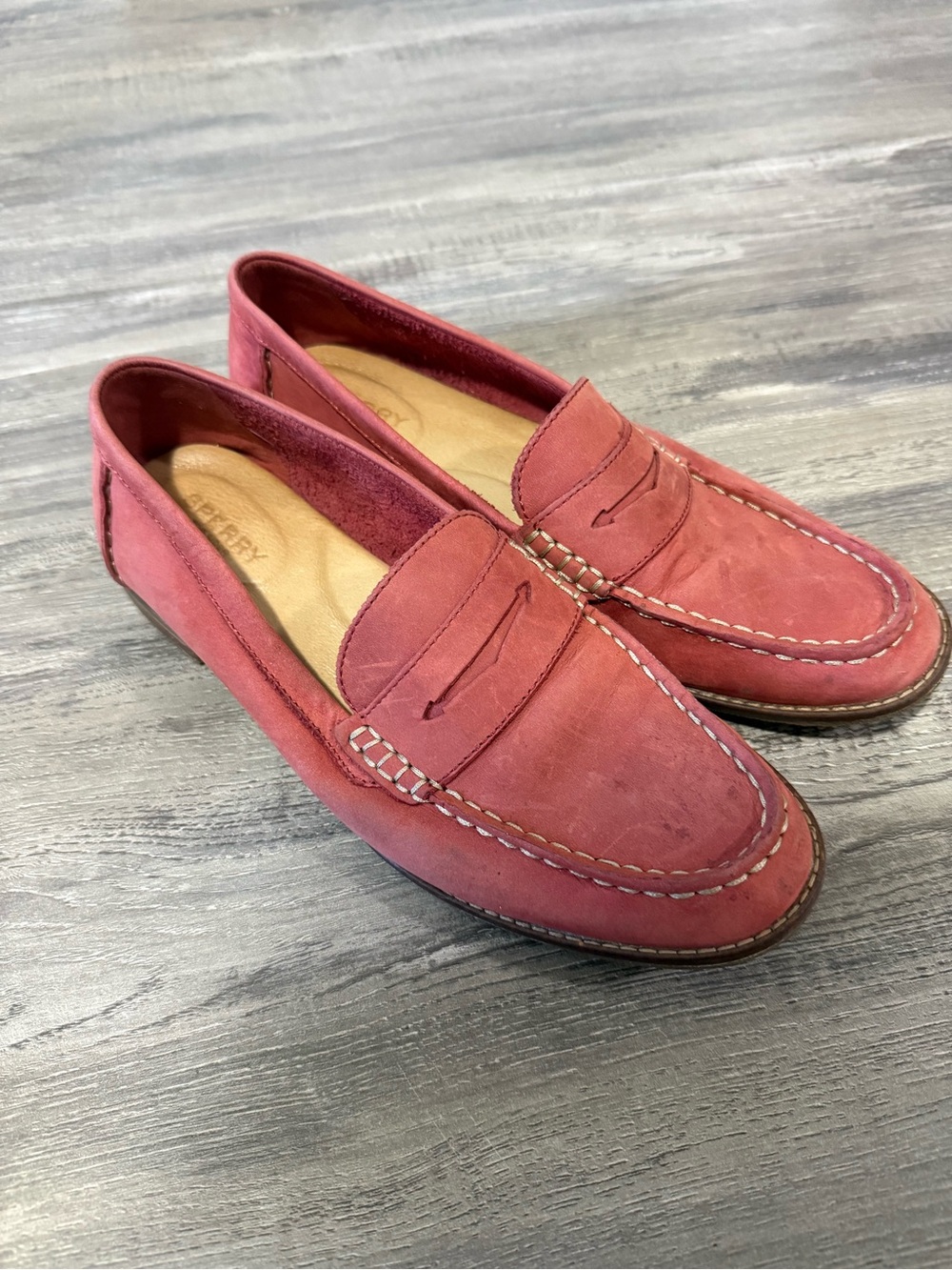 Sperry Seaport Penny Loafers Red Suede